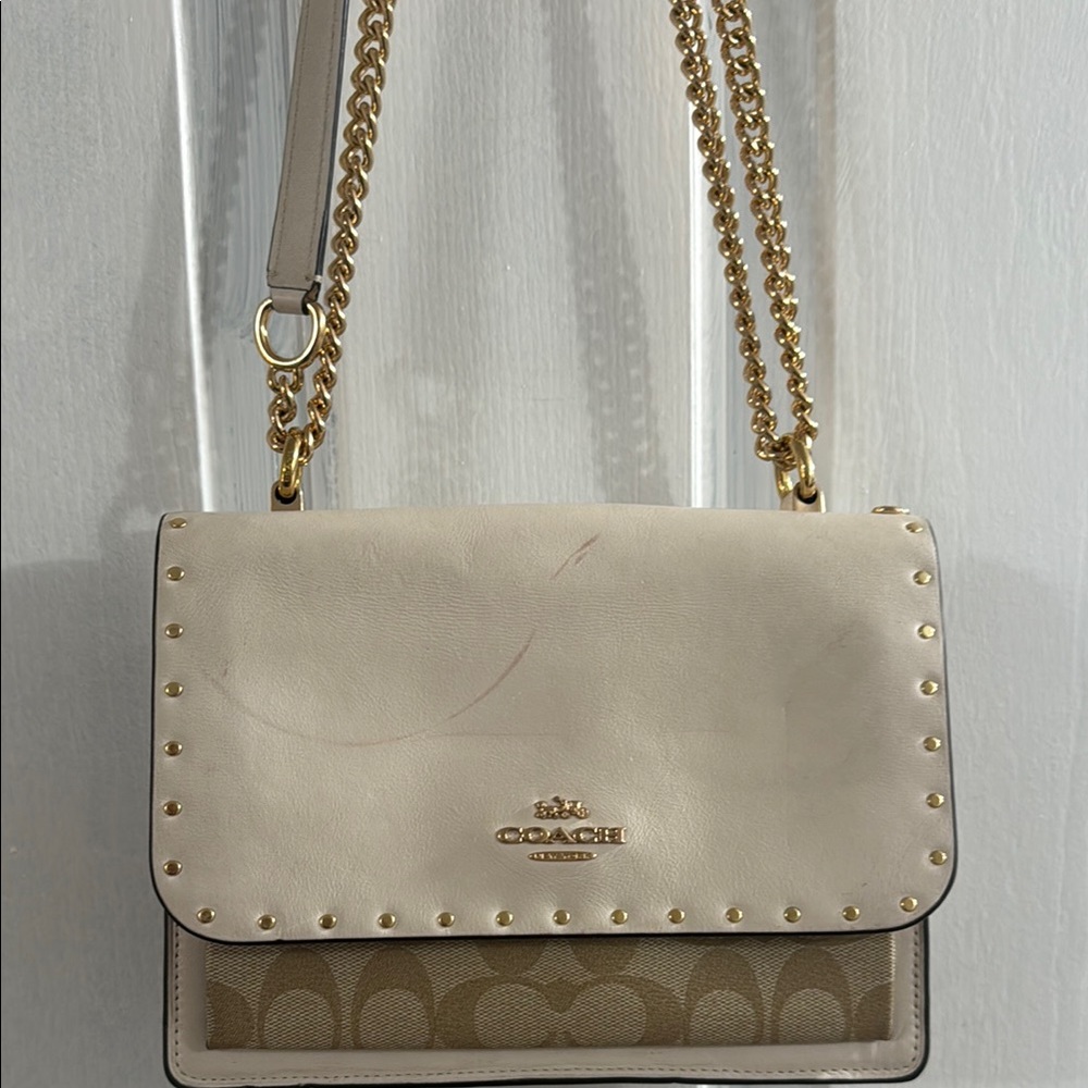 Coach Beige Studded Shoulder Bag